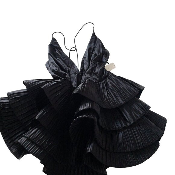 Anthropologie Maeve Black Ruffled Tiered Mini Dress With Spaghetti Straps & Plun - Picture 5 of 16